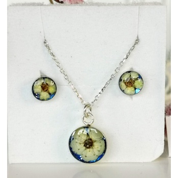 Meganflo Сребърен комплект - бяла върбинка на син фон