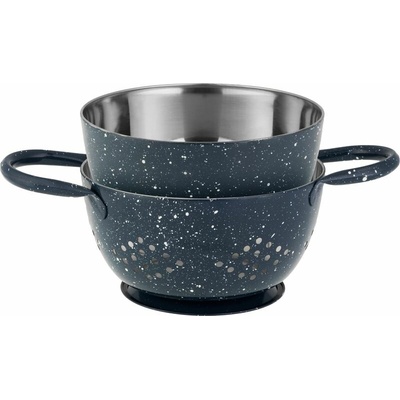 MagicHome Cedník s misou MagicHome, 15,5 cm, s rúčkou, okrúhle otvory, nerez, sada 2 ks
