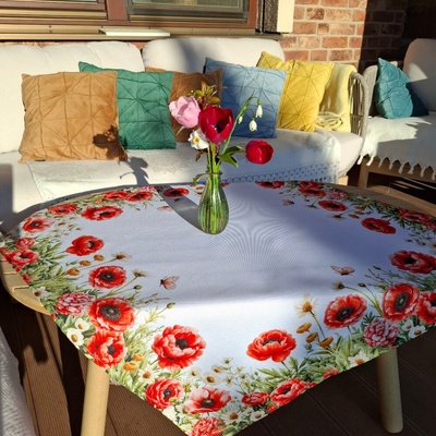 RAEBEL Kvietkový obrus 2200 divé maky biela Polyester 85x85 cm