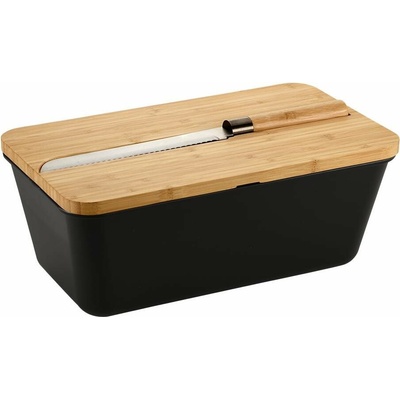 KESPER Chlebník s nožem a prkénkem plast, bambus, černý 35 × 20 × 16 cm (58481)