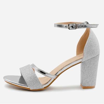 Wheres That From Дамски сандали Wheres That From Where¿s Glitter Perla Mid Block Heel Sandals Ladies - Silver