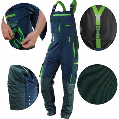 Neo Tools 81-247 monterkové kalhoty s laclem Premium modro-zelené