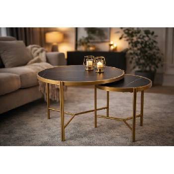 ЕВРОМАР Комплект кръгли холни маси fatima черен мрамор / златно