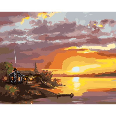 ZUTY Maľovanie podľa čísel CHATA ZA SÚMRAKU D RUSTY RUST Rámovanie bez rámu a bez vypnutia plátna Rozmer 80 x 100 cm