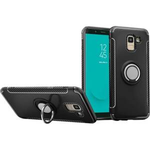 Gigapack Samsung J6 (2018) GIGAPACK Силиконова стойка за телефон с карбонов мотив, ЧЕРНА (GP-81406)