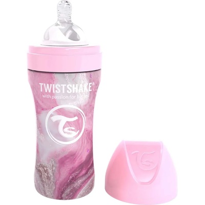 Twistshake Бебешко шише Twistshake - Мраморно розово, неръждаема стомана, 330 ml (78556)