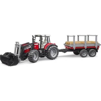 BRUDER 02046 Massey Ferguson 7480 с челен товарач и транспортьор за дърва (02046)