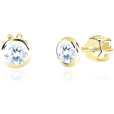 Duppi Dievčenské náušnice okrúhle DU 31746 zo žltého zlata s kamienkami svetlo modrými zapínanie balónik