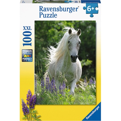 Ravensburger Пъзел Ravensburger от 100 XXL части - Бял кон сред цветя (12927)