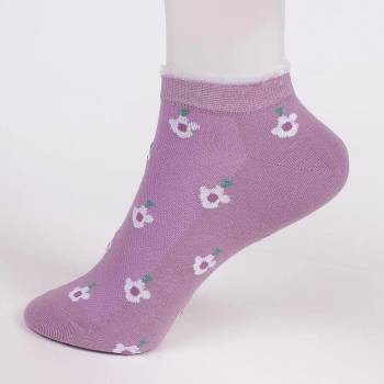 Image 1 of Дамски чорапи в лилаво с дантела и цветя