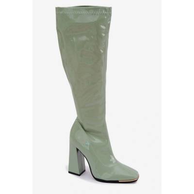 Boto Knee-High Block Heel Boots svetlozelená
