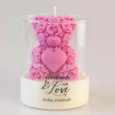 Evička Candles Medvídek z růží ve sklenici 110 g