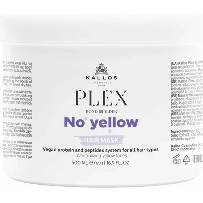 Kallos Plex No Yellow Hair Mask ošetrujúca maska s potlačením nežiadúcich žltých odleskov 500 ml
