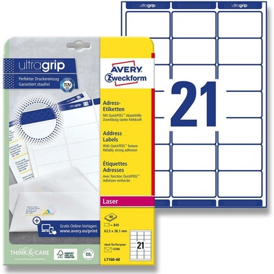Avery Zweckform L7160-40 adresní etikety 63,5 x 38,1 mm 840 etiket laser bílá