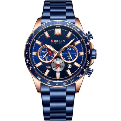 Curren Мъжки часовник Curren Xerotic, Неръждаема стомана, Хронограф, Син / Розово Злато (CURREN-8418-BLUE-ROSEGOLD)