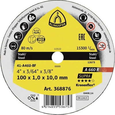 Klingspor A 660 R Supra 368876 řezný kotouč rovný 100 mm 25 ks ocel, nerezová ocel