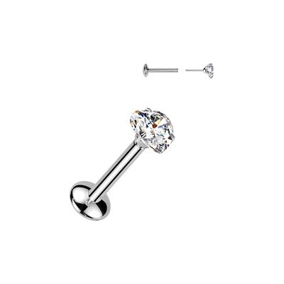 Šperky4U Piercing do brady PUSH IN labreta TITAN Moissanit 0.25ct TM016
