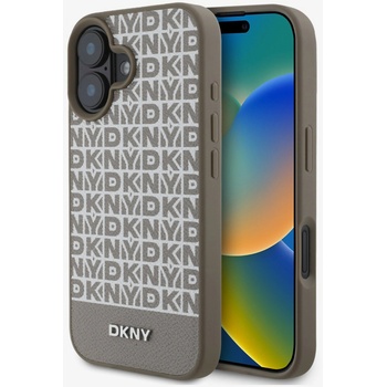 DKNY PU кожа Повтарящ се модел с долна ивица MagSafe заден капак за iPhone 16 кафяв DKNY | Lilav | МЪЖЕ | UNI