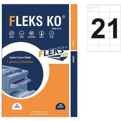 Fleks-Ko Етикети Fleks Ko Бели, прави ъгли, 70x42.3 mm A4, 100 л. 21 (520174-11-22016)