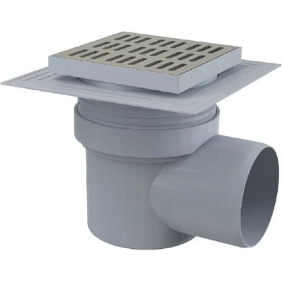 Alcadrain - Podlahová vpusť 150×150/110 mm bočná, mriežka nerez APV12