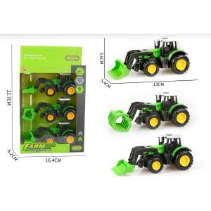 Babyhome Комплект 3 броя фермерски трактори с челен товарач Farm Adventure - С различни функционални приставки