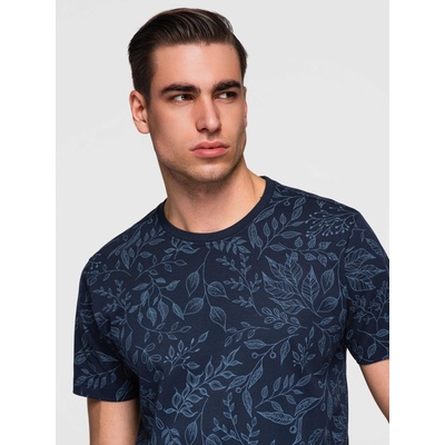 Ombre Clothing Мъжка памучна тениска с цветен принт - тъмно синя V4 OM-TSFP-0262 Ombre Clothing Ombre Clothing | Sin | МЪЖЕ | S