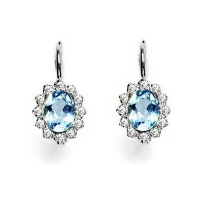 Čištín Zlaté náušnice s diamanty, přírodní topaz swiss 7x5 mm, bílé zlato VE 247