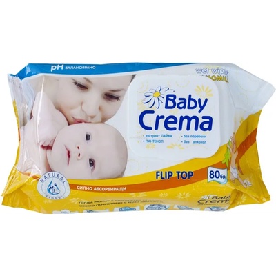 Baby crema бебешки мокри кърпи с капак, Лайка, 80броя