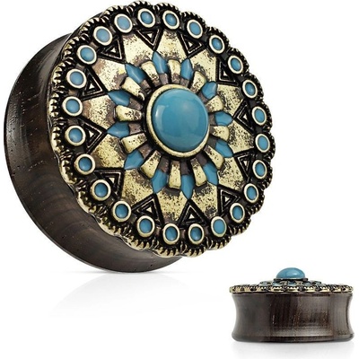 Šperky4U dřevěný plug do ucha s tyrkysovým dekorem PL01211-16