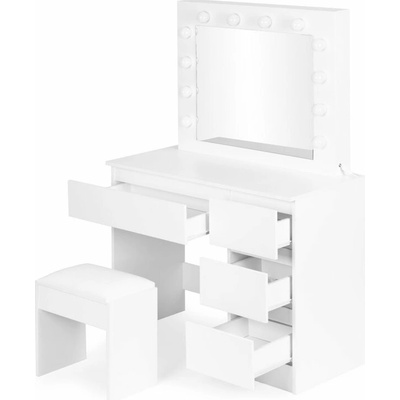ModernHome MRDT09 toaletní stolek se zrcadlem LED osvětlení a taburet bílý – Zbozi.Blesk.cz