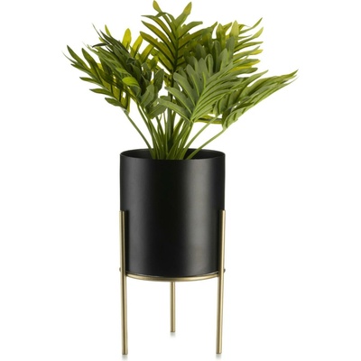 HowHomely KOVOVÝ kvetináč SO STOJANOM LOFT 20 x 12 CM ČIERNA/ZLATÁ