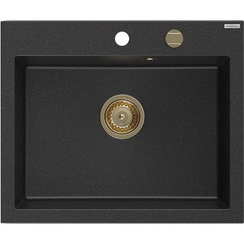 Mexen Elix гранитна мивка с 1 отделение 600 x 500 мм, черен/сребрист металик, (6525601005-73-G)