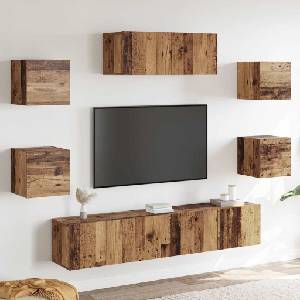 vidaXL Комплект ТВ шкафове, 5 части, стенен монтаж, старо дърво (3329207)
