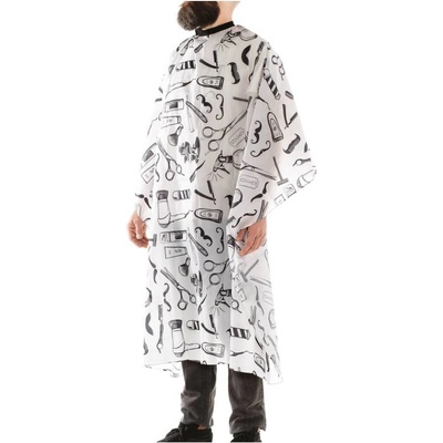 Xanitalia Kadeřnický plášť Barber BROOKLIN na stříhání bílý podklad černé nástroje vodoodpudivý polyester