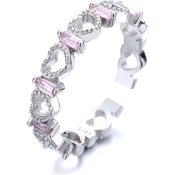 DELIS Регулируем сребърен пръстен, jw887, дизайн на сърце с розов цирконий, с родиево покритие (jw887)