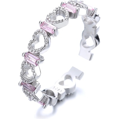 DELIS Регулируем сребърен пръстен, jw887, дизайн на сърце с розов цирконий, с родиево покритие (jw887)