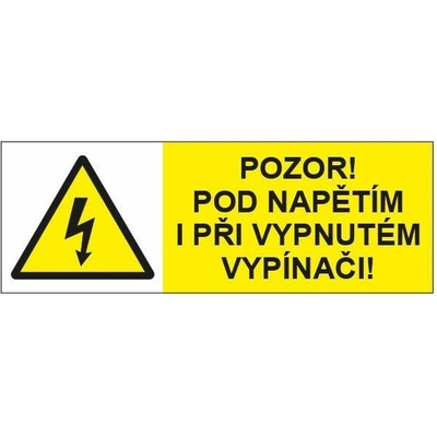 Pozor - pod napětím i při vypnutém vypínači ! Fólie 9 x 3,2 cm, aršík 18 ks