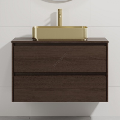 Bath Deluxe Шкаф за баня с мивка TRONDHEIM/LJORDAL 90 x 57 x 46 см, орех/месинг (SETBT0153F)