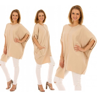Fashionweek Bavlněná tunika oversize asymetrická MF516 Béžový
