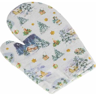 Bellatex Kuchyňská chňapka vánoční 28 x 18 cm Chaloupka zasněžená modrá bílá