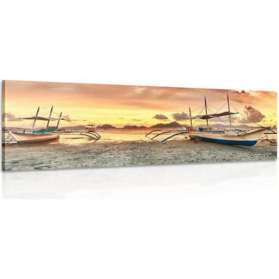 Obraz loďky při západu slunce - 135x45