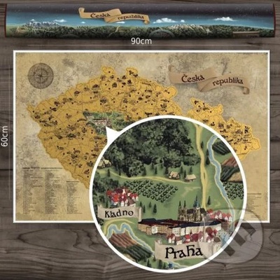 Stírací mapa Česka DELUXE XL zlatá - Mapa bez lišt, dárkový tubus