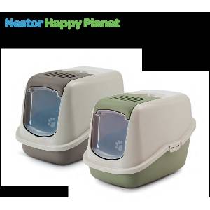 SAVIC - Закрита котешка тоалетна Nestor Happy Planet 56x39x38.5 см, мока/зелено