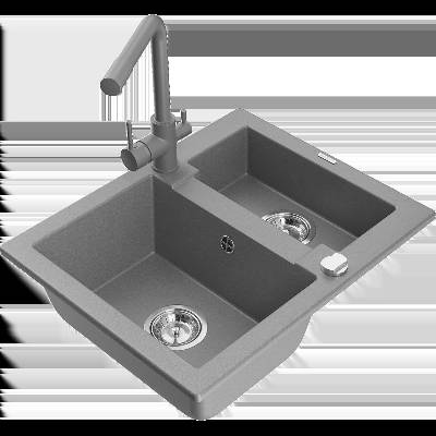 Carlos гранитна мивка с 1, 5 камери и кухненски смесител Duero, сив - 6518-71-671600-71 (6518-71-671600-71)