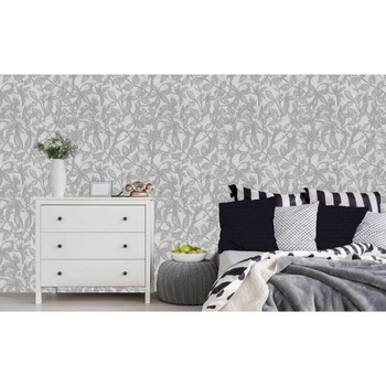 DIMEX ART s. r. o Луксозна флизелинова тапета сив фон с листа