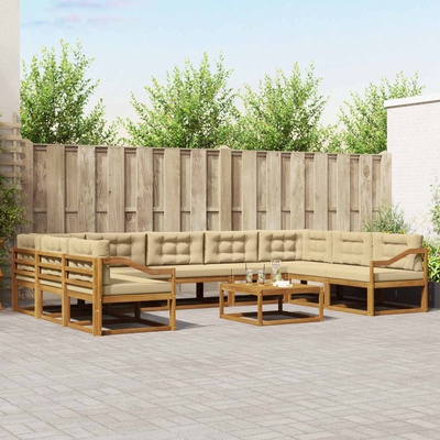 vidaXL Комплект дивани за открито 10 pcs Натурален и Бежов (3368221)
