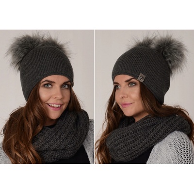 Fashionweek dámská zimní čepice se dvěma bambulkami ZIZI-H2 grafitová