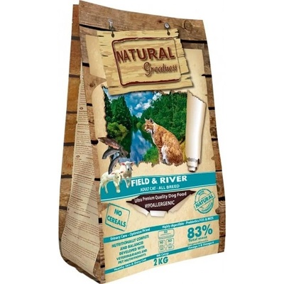 Natural Greatness Field River 83% meat - хипоалергенна храна подходяща за израснали и възрастни котки, с 83% месо от сьомга и агне 2 кг ASC40SL02
