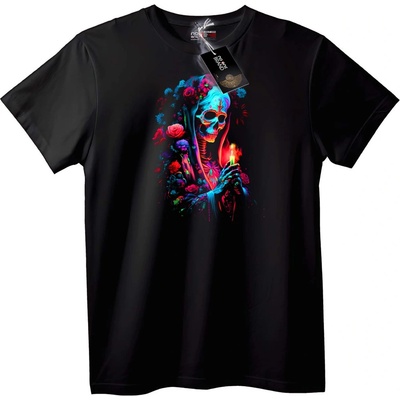 NOONEBRAND Тениска Неонов череп с цветя - 2XL, White