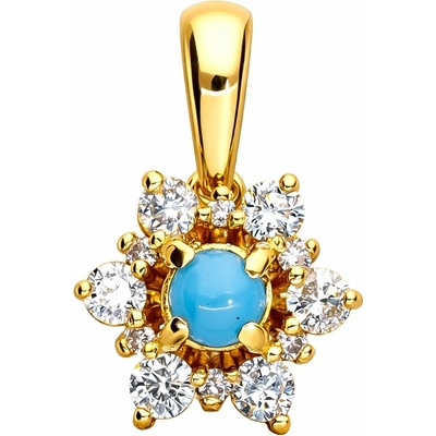 Zlaton Přívěsek žluté zlato květina s tyrkysem s diamanty N22102501227
